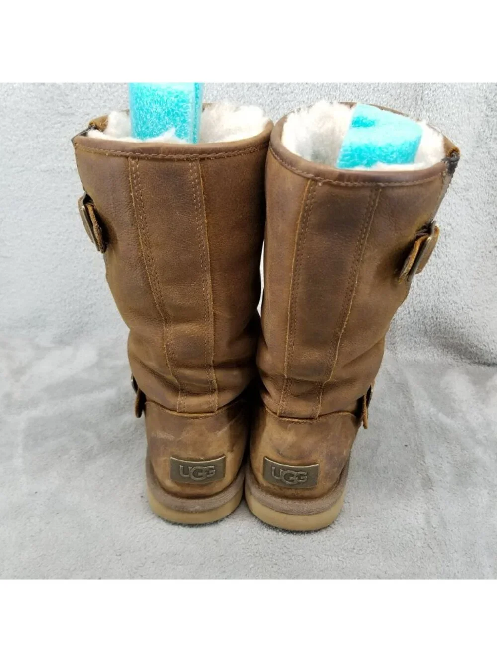 UGG Shoes Womens Size 7 Brown Leather Sutter Buckle Shearling Boots *Read*